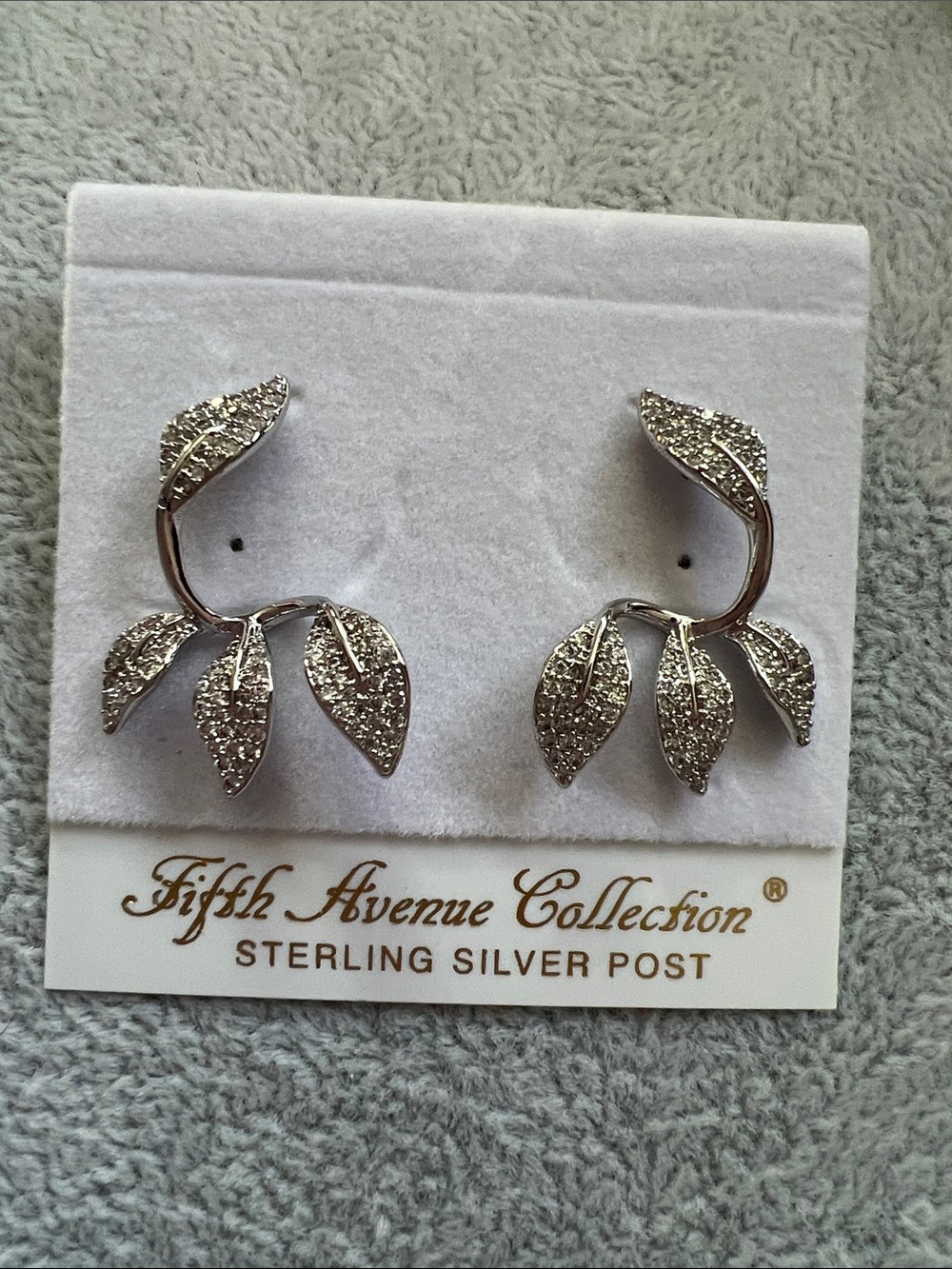 Fifth Avenue Collection Silver Leaf Crystal Ear Climbers - Silver